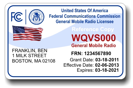 FCC GMRS Radio License ID Card FCC GMRS Radio License ID Card