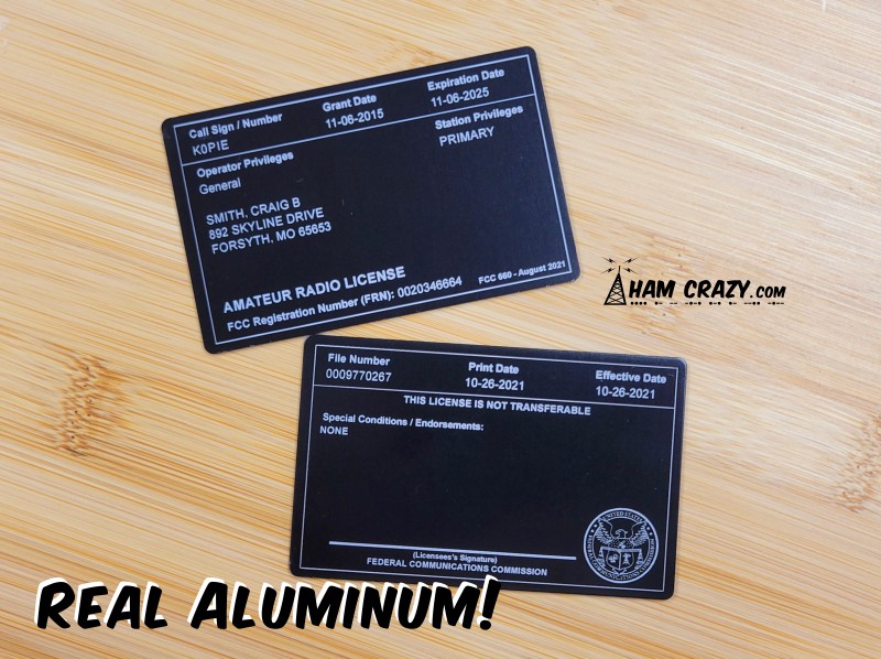 Aluminum FCC Amateur Radio License Reference Copy Card Aluminum FCC Amateur Radio License Reference Copy Card